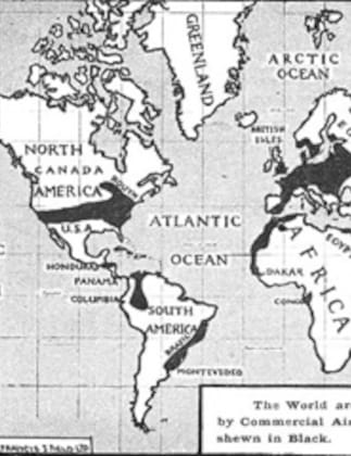 Areas of the World Covered by Commercial Aviation in 1925