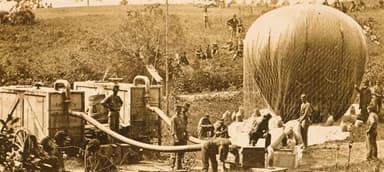 Soldiers from the 4th Maine Infantry Regiment inflate the balloon “Intrepid” before the Battle of Fair Oaks, Va. in late May 1862