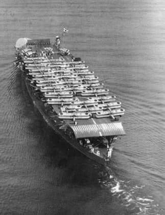 Stern view of Akagi Carrier with Mitsubishi B1M and B2M bombers (1934)
