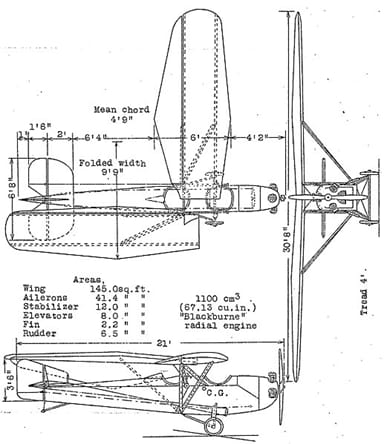 Westland Widgeon I 3-view Drawing from NACA-TM-289